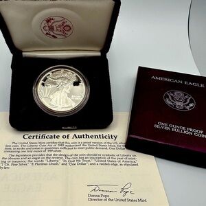 1987-S Proof American Silver Eagle with Velvet Box, Storage Box and COA